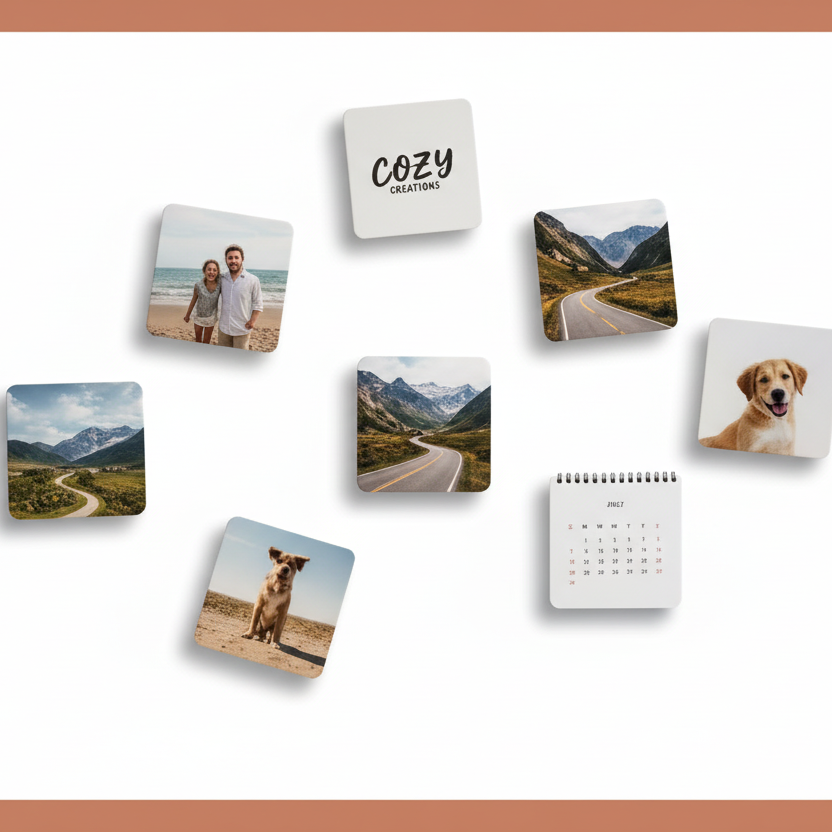 Photo magnets with fairy lights backdrop