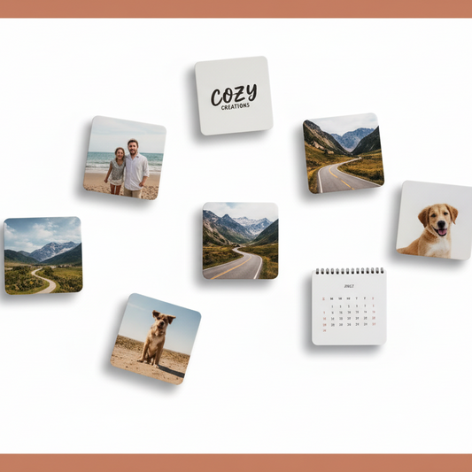 Photo magnets with fairy lights backdrop
